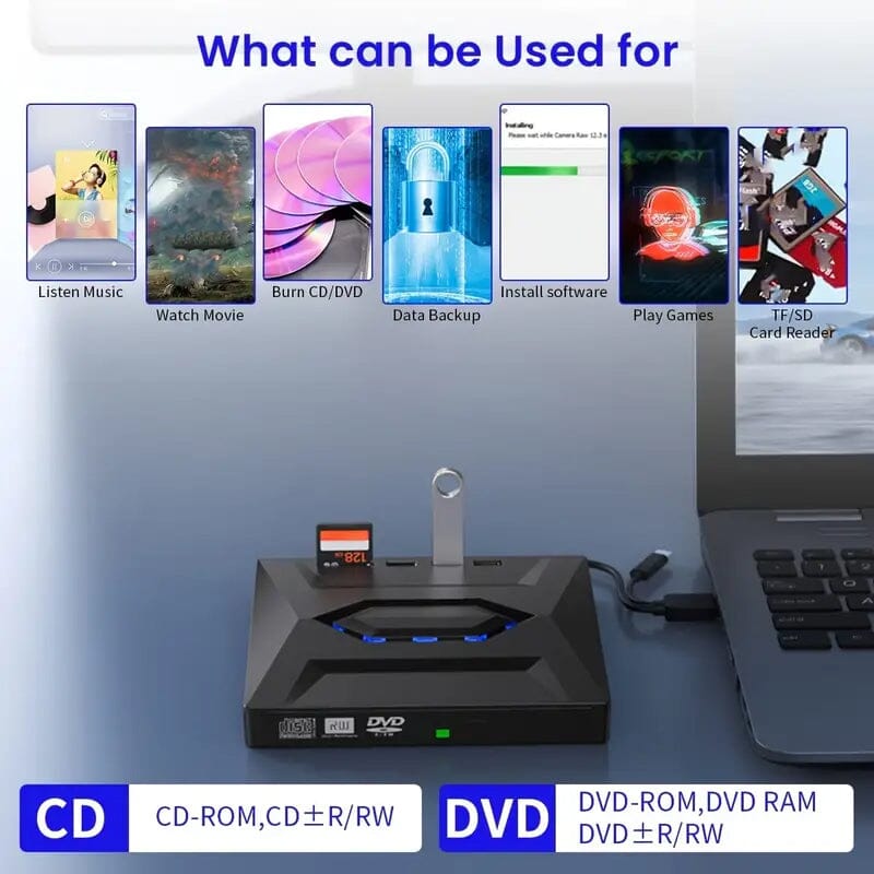 6-in-1 Portable USB 3.0 Ultra-Thin External DVD Recorder Drive USB Hub - Tophatter Daily Deals