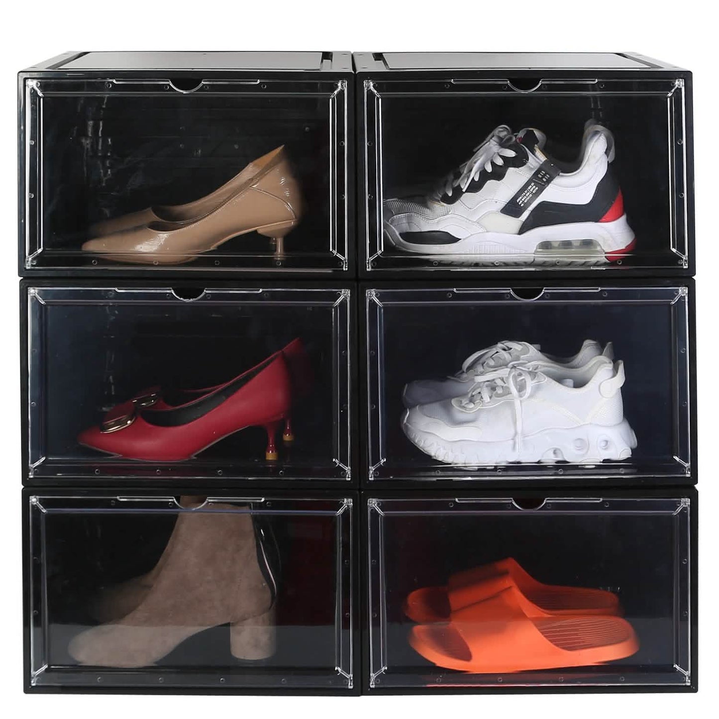 6-Pack: Collapsible Shoe Box Stackable Shoe Storage Bin with Magnetic Door Black Storage & Organization - Tophatter Daily Deals