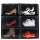 6-Pack: Collapsible Shoe Box Stackable Shoe Storage Bin with Magnetic Door Black Storage & Organization - Tophatter Daily Deals
