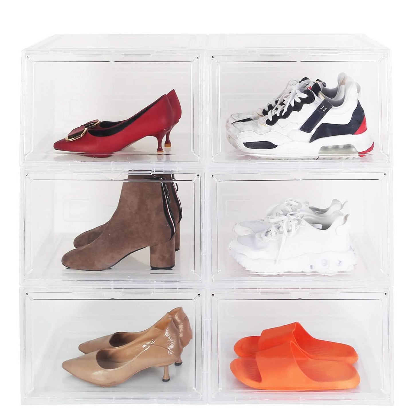 6-Pack: Collapsible Shoe Box Stackable Shoe Storage Bin with Magnetic Door Clear Storage & Organization - Tophatter Daily Deals