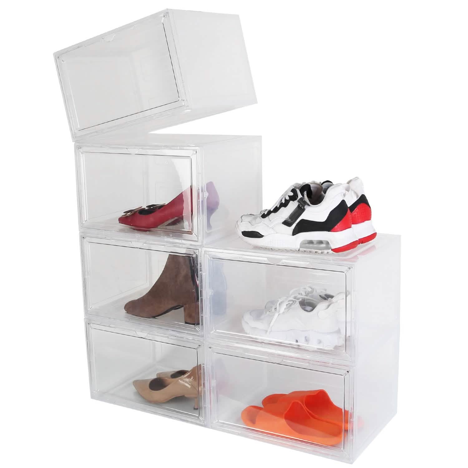 6-Pack: Collapsible Shoe Box Stackable Shoe Storage Bin with Magnetic Door Storage & Organization - Tophatter Daily Deals