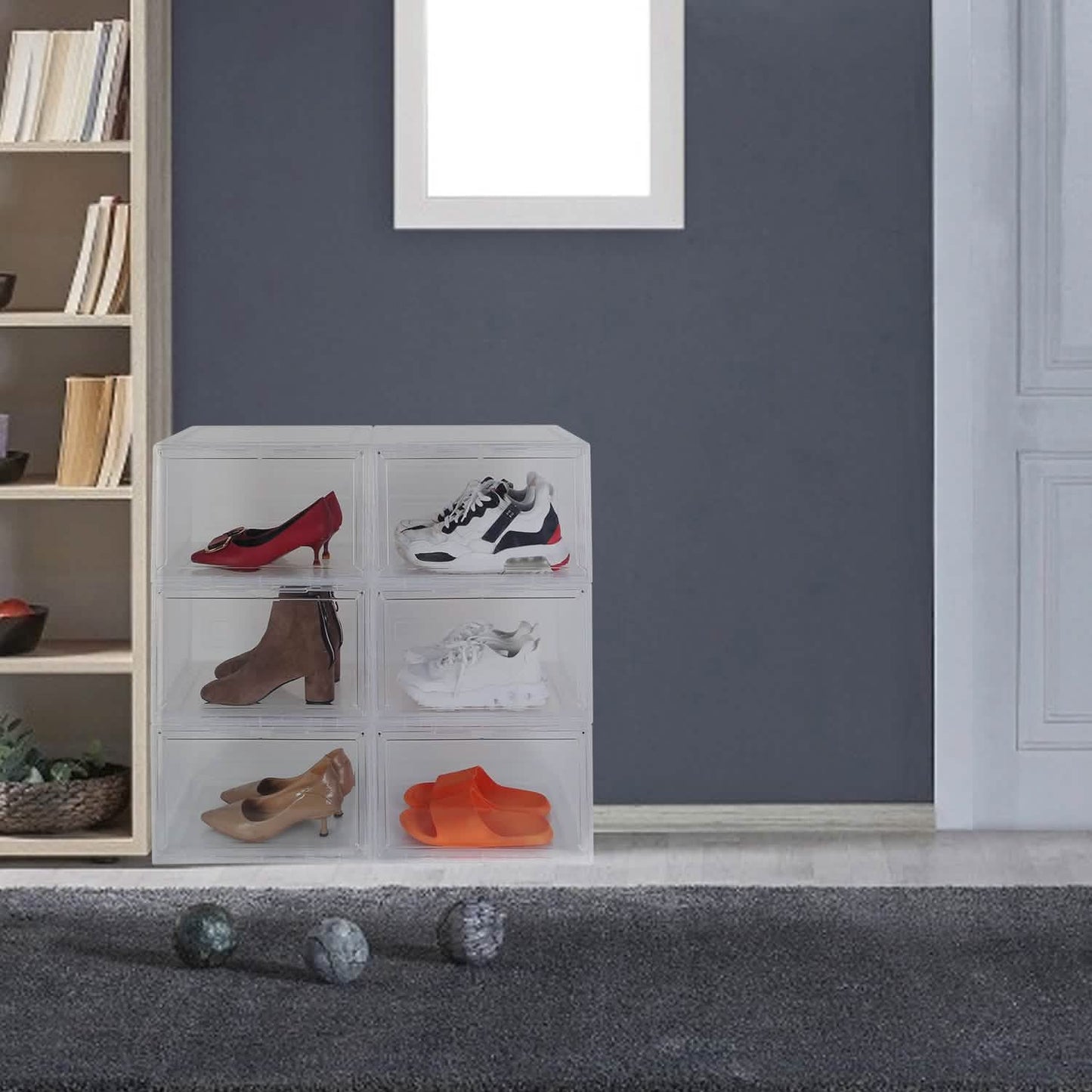 6-Pack: Collapsible Shoe Box Stackable Shoe Storage Bin with Magnetic Door Storage & Organization - Tophatter Daily Deals