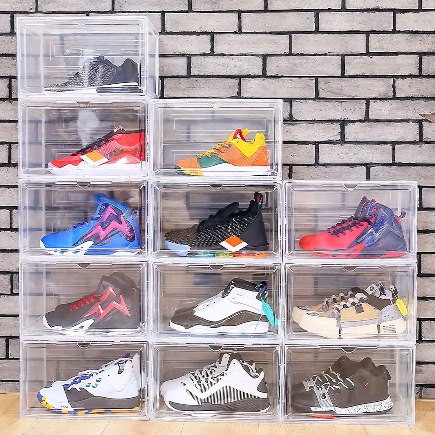 6-Pack: Collapsible Shoe Box Stackable Shoe Storage Bin with Magnetic Door Storage & Organization - Tophatter Daily Deals