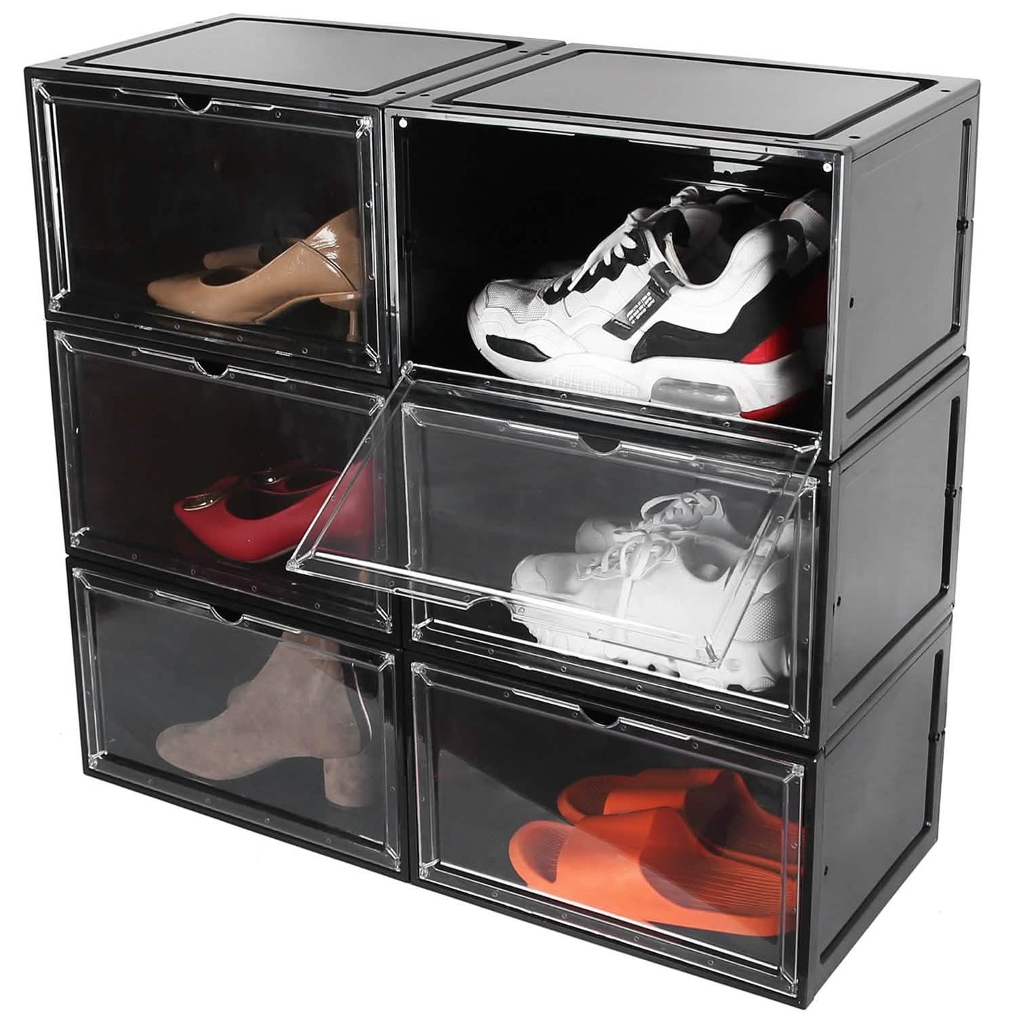 6-Pack: Collapsible Shoe Box Stackable Shoe Storage Bin with Magnetic Door Storage & Organization - Tophatter Daily Deals