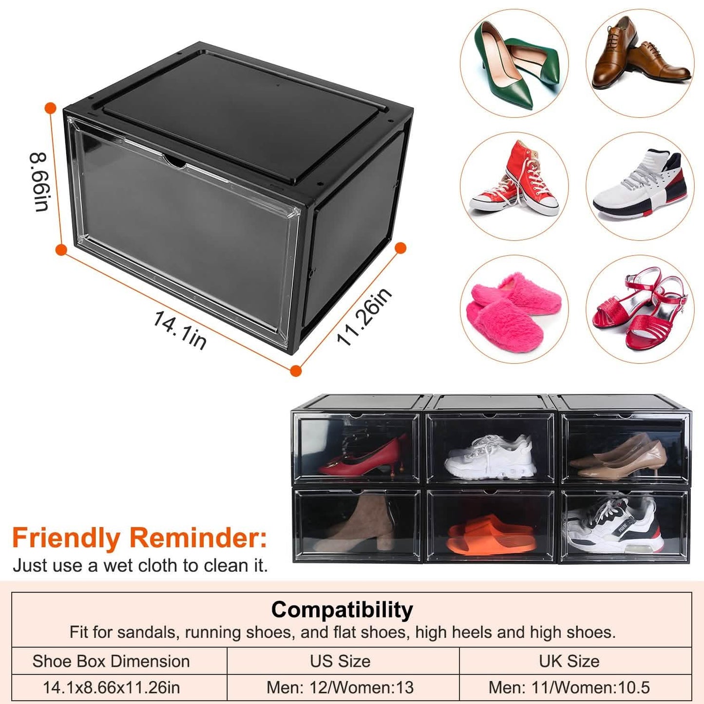 6-Pack: Collapsible Shoe Box Stackable Shoe Storage Bin with Magnetic Door Storage & Organization - Tophatter Daily Deals