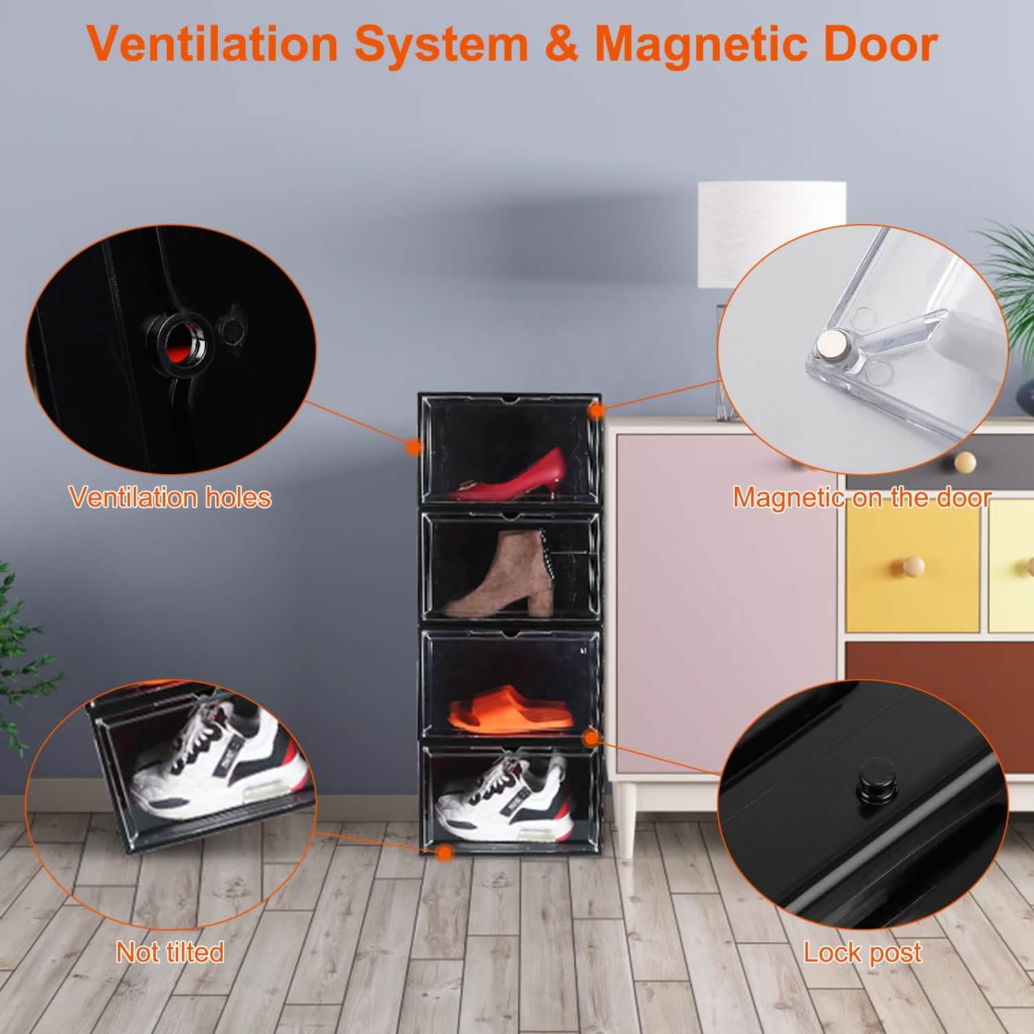 6-Pack: Collapsible Shoe Box Stackable Shoe Storage Bin with Magnetic Door Storage & Organization - Tophatter Daily Deals