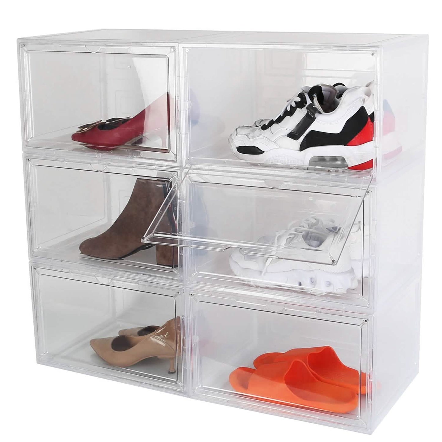 6-Pack: Collapsible Shoe Box Stackable Shoe Storage Bin with Magnetic Door Storage & Organization - Tophatter Daily Deals