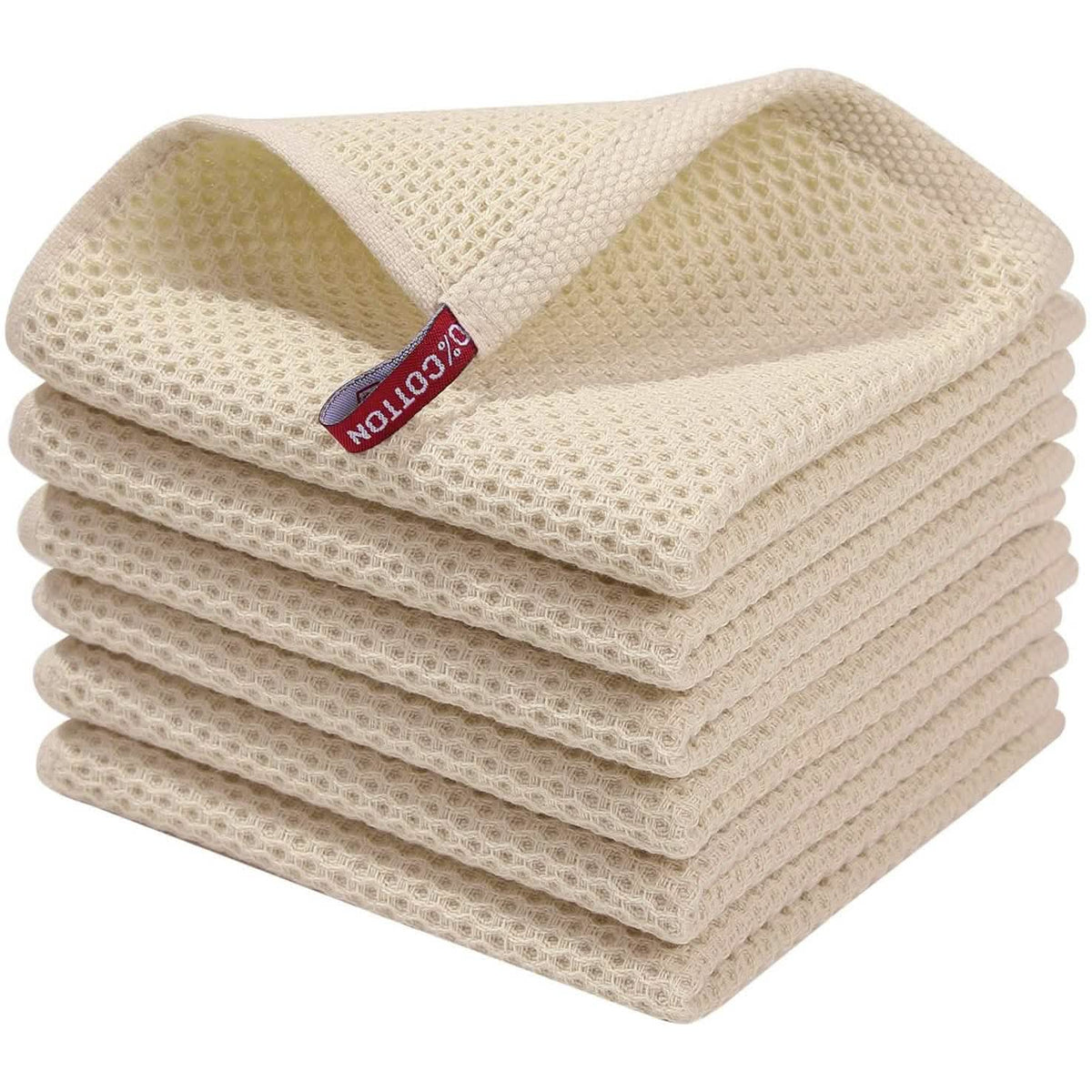 6-Pack: Cotton Waffle Woven Kitchen Towel Beige Kitchen Tools & Gadgets - Tophatter Daily Deals