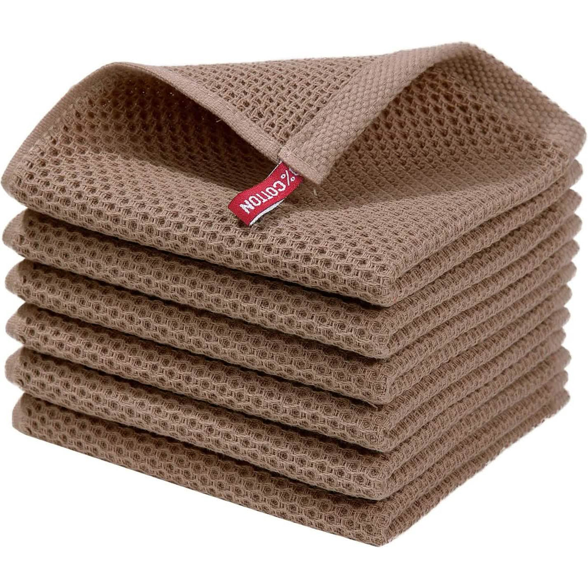 6-Pack: Cotton Waffle Woven Kitchen Towel Brown Kitchen Tools & Gadgets - Tophatter Daily Deals