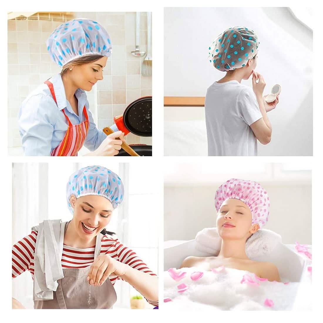 6-Pack: Reusable Shower Caps Elastic Band Bath Hair Hat Bath - Tophatter Daily Deals