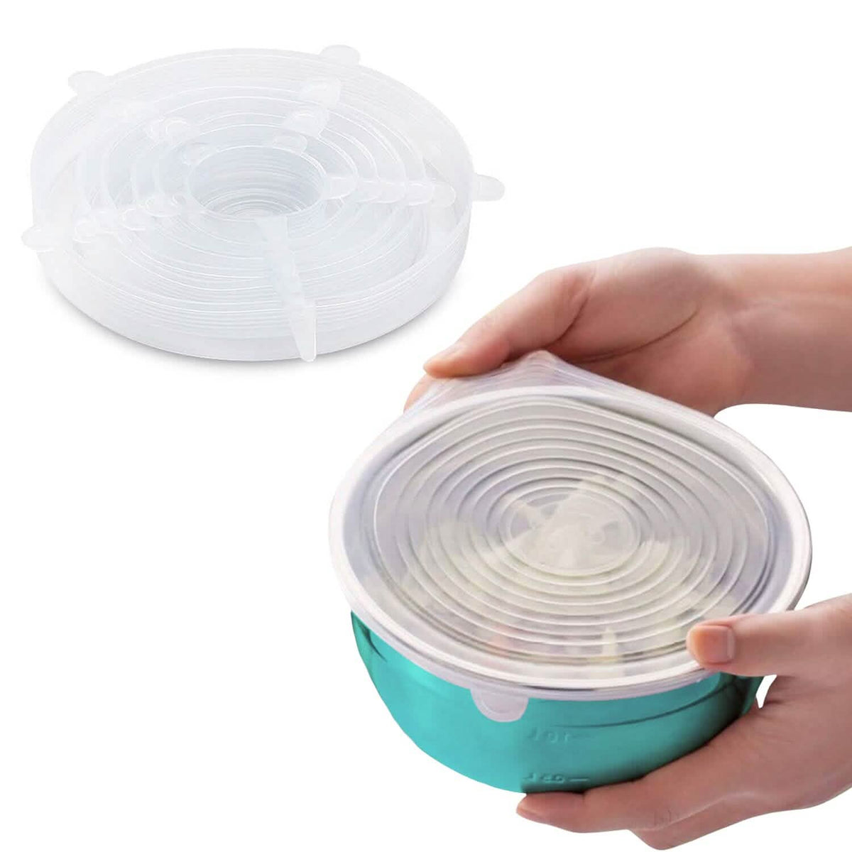 6-Pack: Reusable Silicone Stretch Container Lids Covers for Food Storage - Fit Most Containers Food Storage Containers - Tophatter Daily Deals