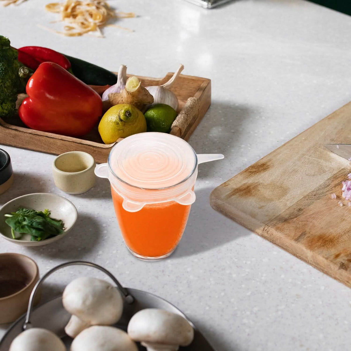 6-Pack: Reusable Silicone Stretch Container Lids Covers for Food Storage - Fit Most Containers Food Storage Containers - Tophatter Daily Deals