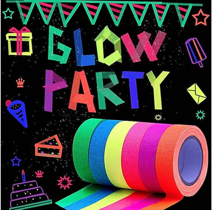 6-Pack: UV Gaffer Fluorescent Party Tape Blacklight Reactive Glow In The Dark Tape Seasonal Decor - Tophatter Daily Deals