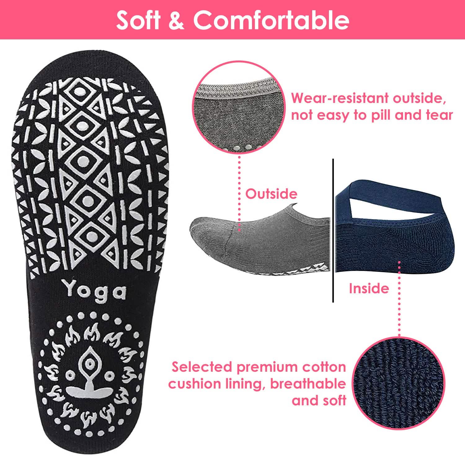 6-Pack: Women Yoga Socks with Straps Non-Slip Grips Women's Socks & Hosiery - Tophatter Daily Deals