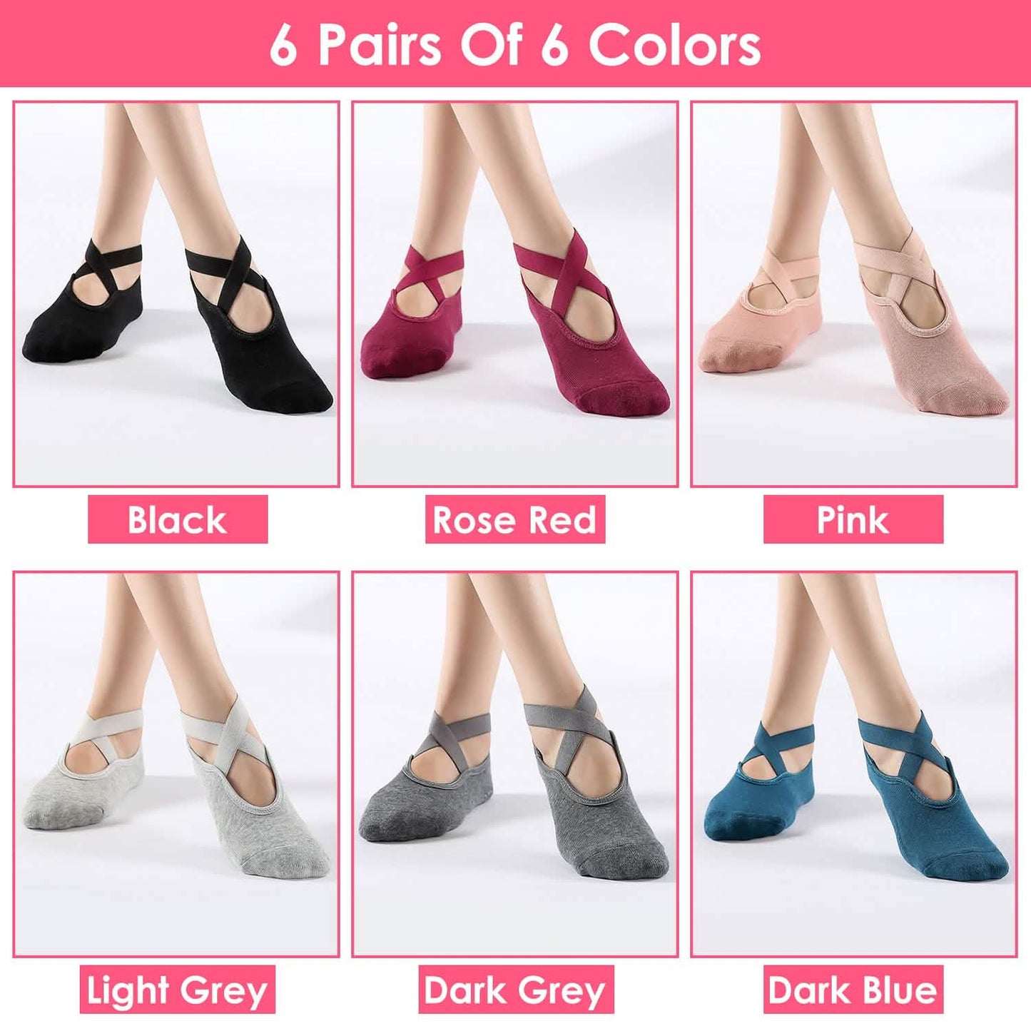 6-Pack: Women Yoga Socks with Straps Non-Slip Grips Women's Socks & Hosiery - Tophatter Daily Deals