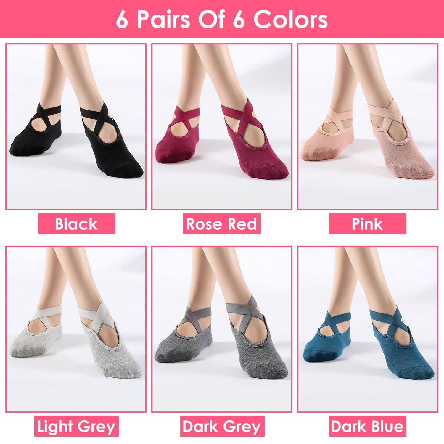 6-Pack: Women Yoga Socks with Straps Non-Slip Grips Women's Socks & Hosiery - Tophatter Daily Deals