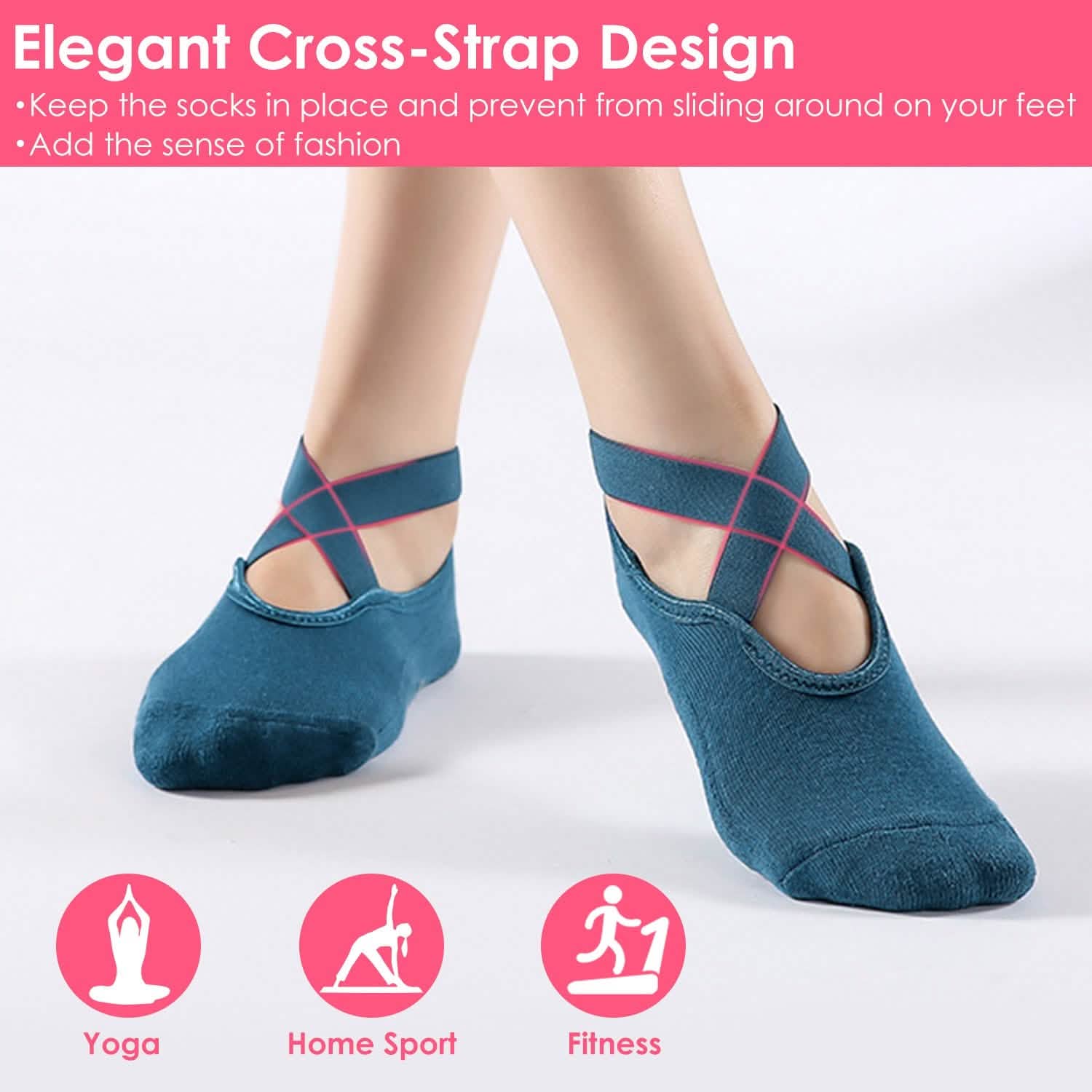 6-Pack: Women Yoga Socks with Straps Non-Slip Grips Women's Socks & Hosiery - Tophatter Daily Deals