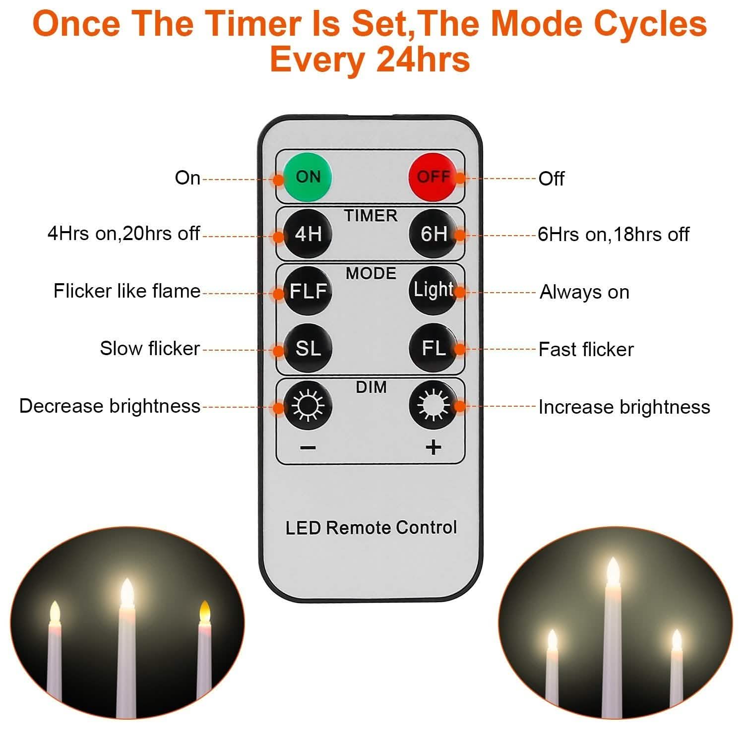 6-Packs: Flameless Taper Candles with 4 Light Modes and Remote Control Indoor Lighting - Tophatter Daily Deals