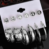 6-Pair: Women's Simple Fashion Modern Trendy Earrings Silver Earrings - Tophatter Daily Deals