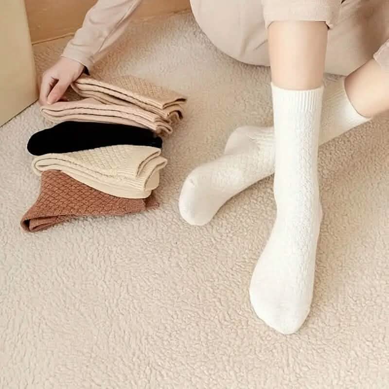 6-Pairs: Autumn and Winter Thick Warm Solid Socks Women's Socks & Hosiery - Tophatter Daily Deals