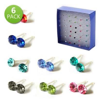 6-Pairs: Crystal Stud Earrings on Acrylic Hypoallergenic Posts Earrings - Tophatter Daily Deals