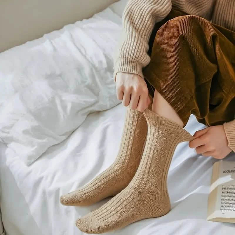 6-Pairs: Thick & Warm Cream Color Sock Women's Socks & Hosiery - Tophatter Daily Deals