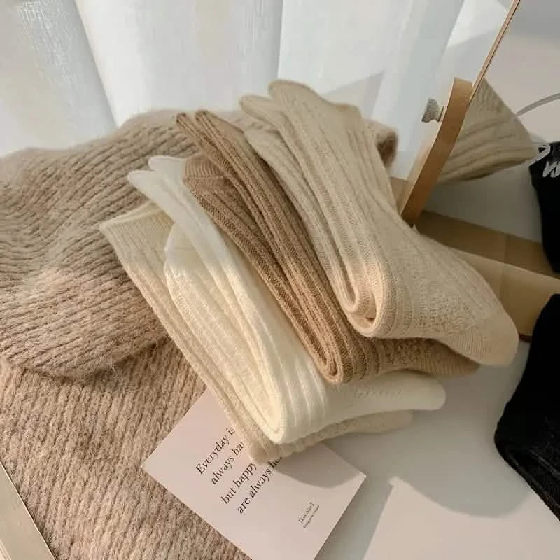 6-Pairs: Thick & Warm Cream Color Sock Women's Socks & Hosiery - Tophatter Daily Deals