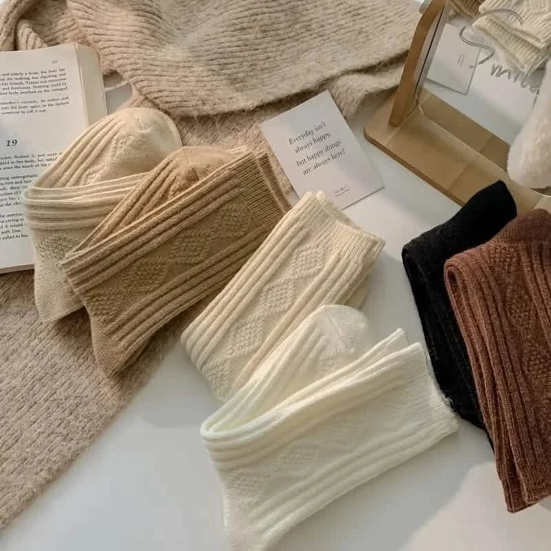 6-Pairs: Thick & Warm Cream Color Sock Women's Socks & Hosiery - Tophatter Daily Deals