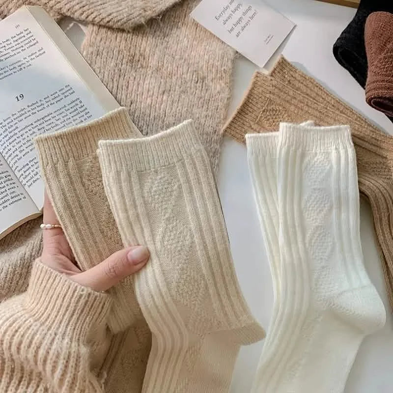 6-Pairs: Thick & Warm Cream Color Sock Women's Socks & Hosiery - Tophatter Daily Deals