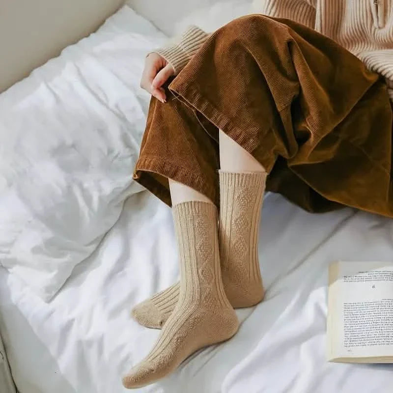6-Pairs: Thick & Warm Cream Color Sock Women's Socks & Hosiery - Tophatter Daily Deals