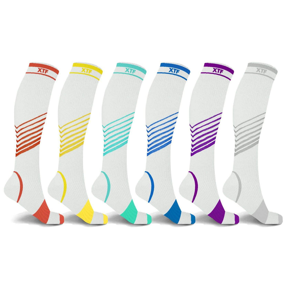 6-Pairs: Ultra V-Striped Knee-Length Compression Socks Colored Health & Wellness - Tophatter Daily Deals