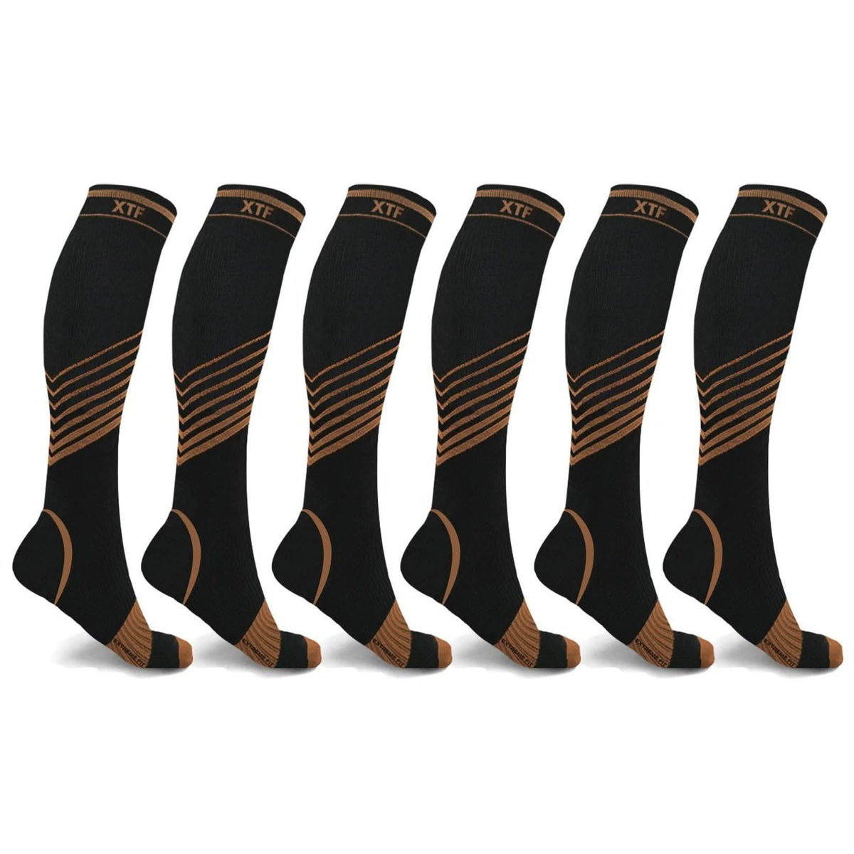 6-Pairs: Ultra V-Striped Knee-Length Compression Socks Copper-Infused Health & Wellness - Tophatter Daily Deals