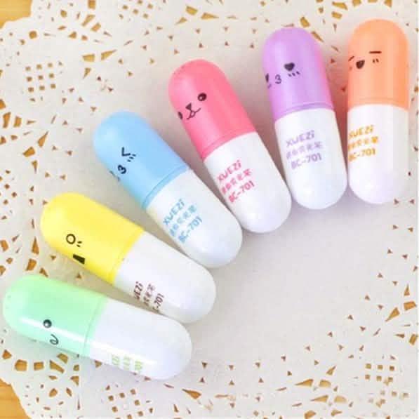 6-Piece: Cute Pill Shape Mini Highlighter Marker School, Office & Art Supplies - Tophatter Daily Deals