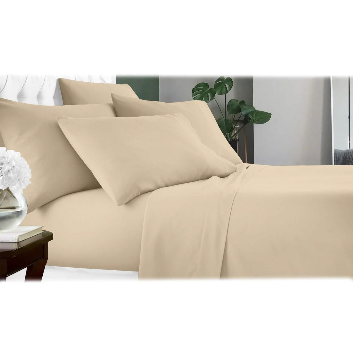 6-Piece: Luxury Home Cool Bamboo-Fiber Sheet Set Cream Bedding - Tophatter Daily Deals