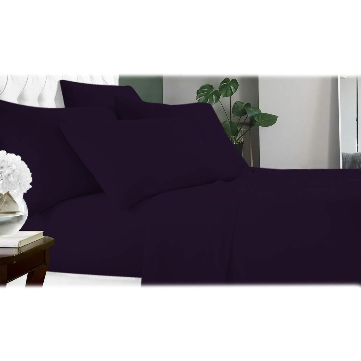 6-Piece: Luxury Home Cool Bamboo-Fiber Sheet Set Eggplant Bedding - Tophatter Daily Deals