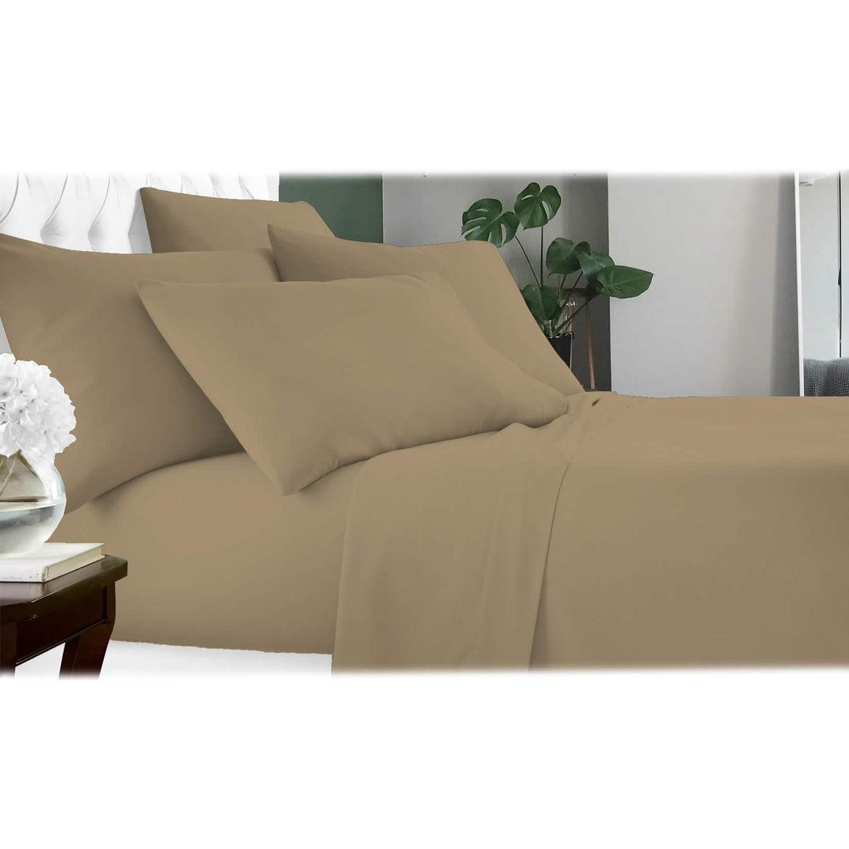 6-Piece: Luxury Home Cool Bamboo-Fiber Sheet Set Khaki Bedding - Tophatter Daily Deals