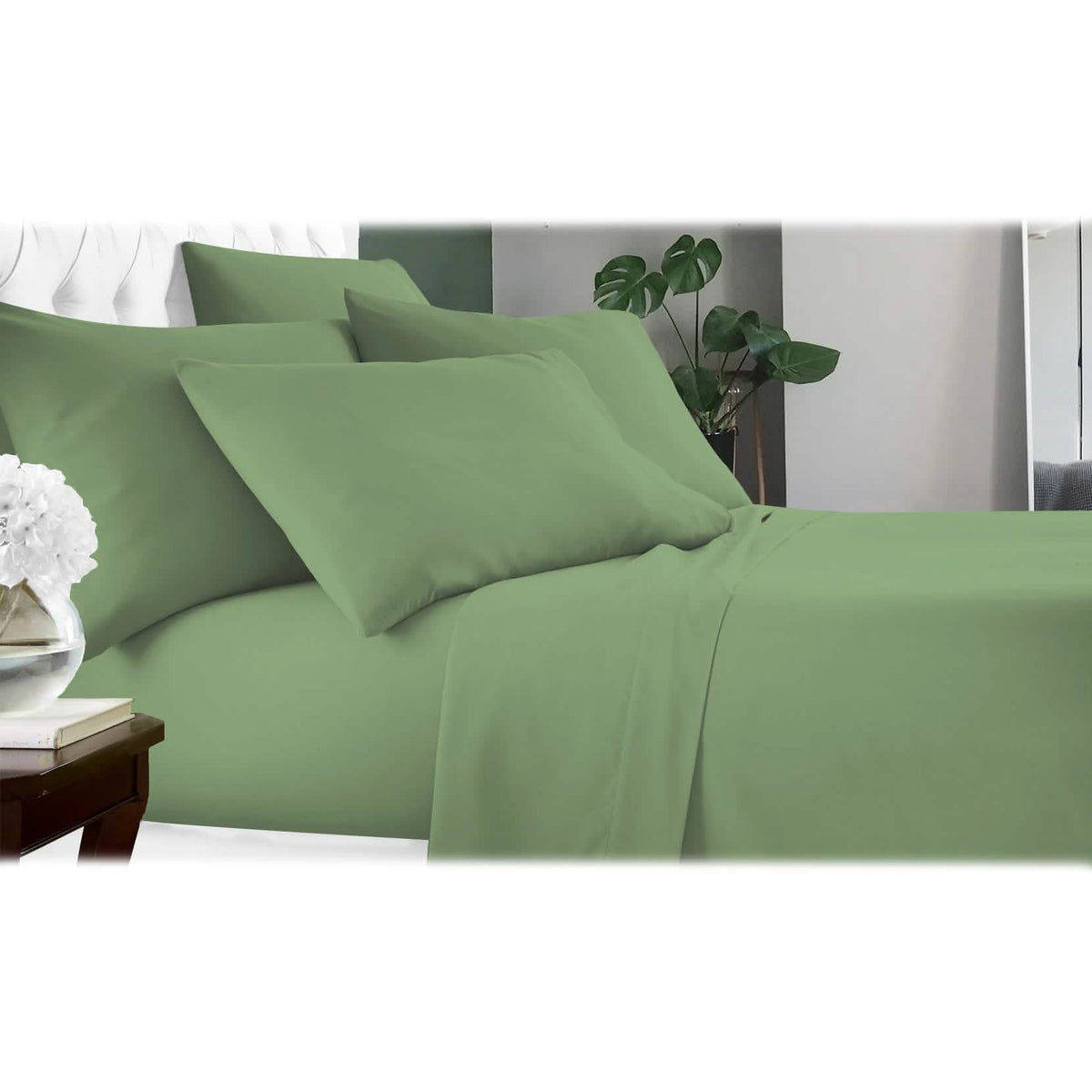 6-Piece: Luxury Home Cool Bamboo-Fiber Sheet Set Sage Green Bedding - Tophatter Daily Deals