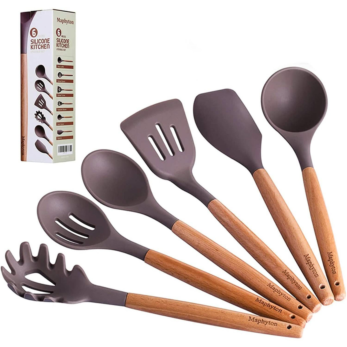 6-Piece: Maphyton Nonstick Silicone Cooking Utensils Set Kitchen Tools & Gadgets - Tophatter Daily Deals
