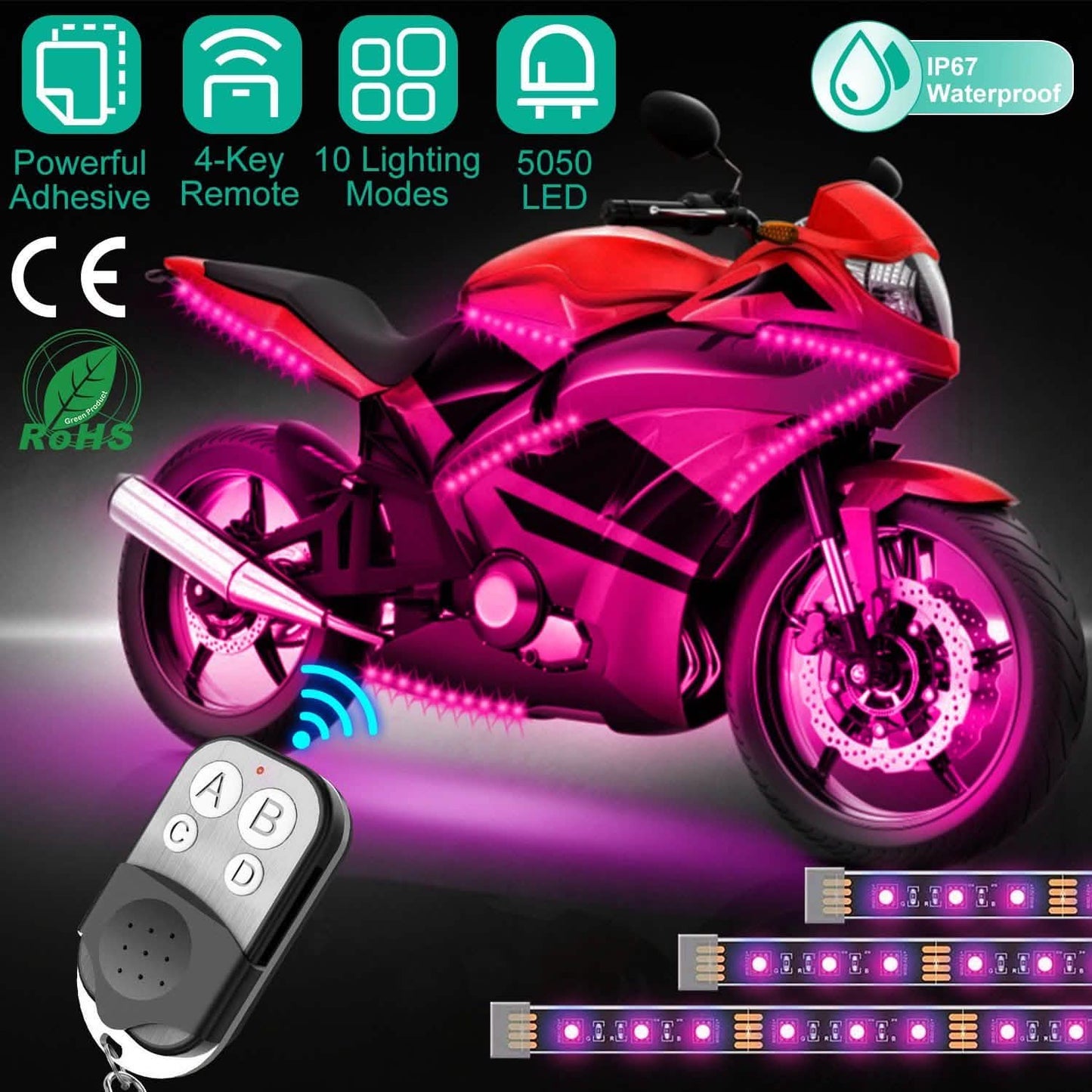6-Piece: Motorcycle LED Light Strips Automotive - Tophatter Daily Deals