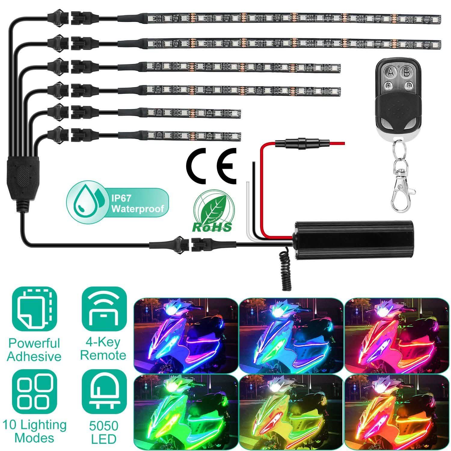 6-Piece: Motorcycle LED Light Strips Automotive - Tophatter Daily Deals