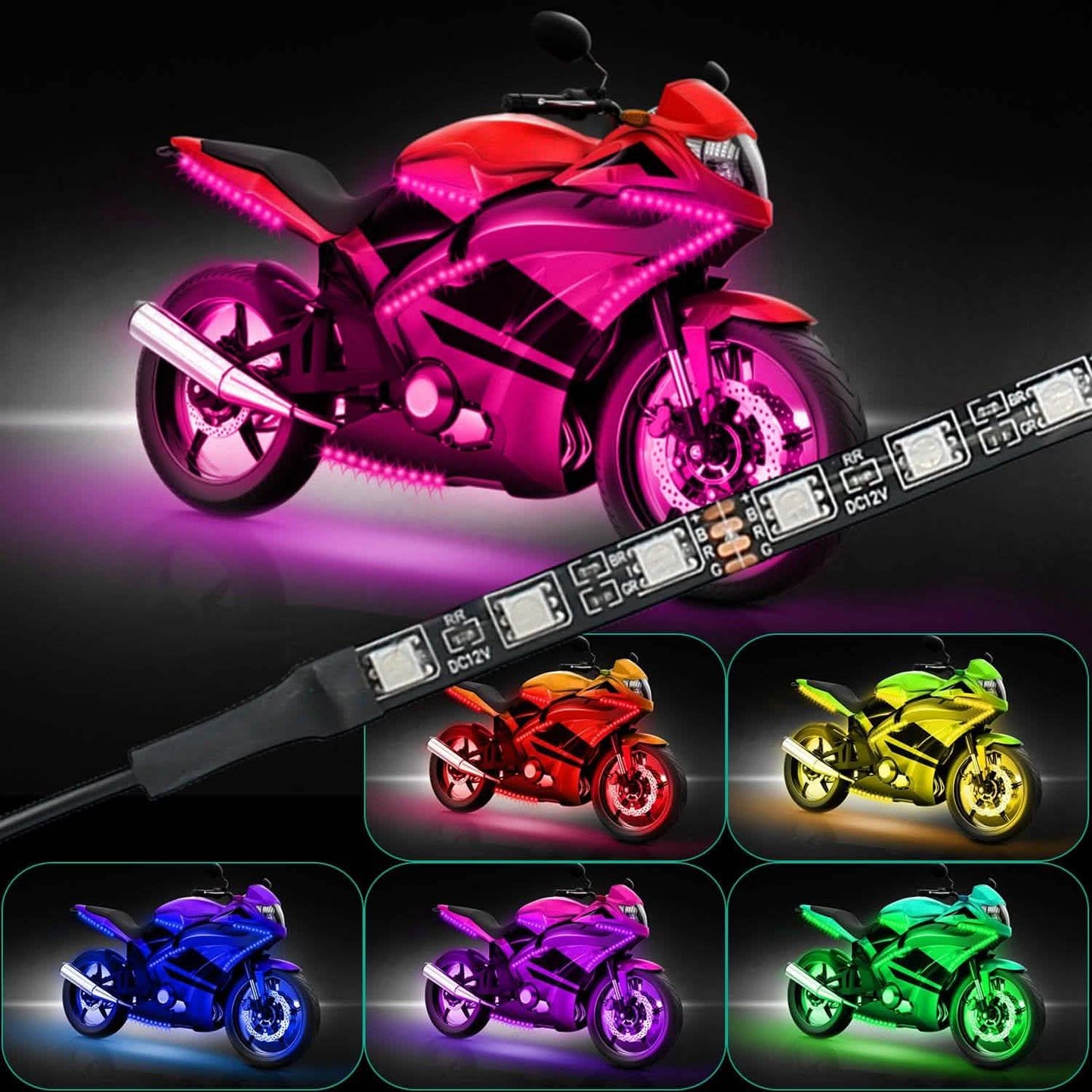 6-Piece: Motorcycle LED Light Strips Automotive - Tophatter Daily Deals