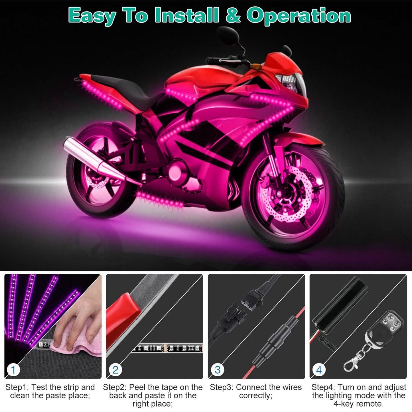 6-Piece: Motorcycle LED Light Strips Automotive - Tophatter Daily Deals