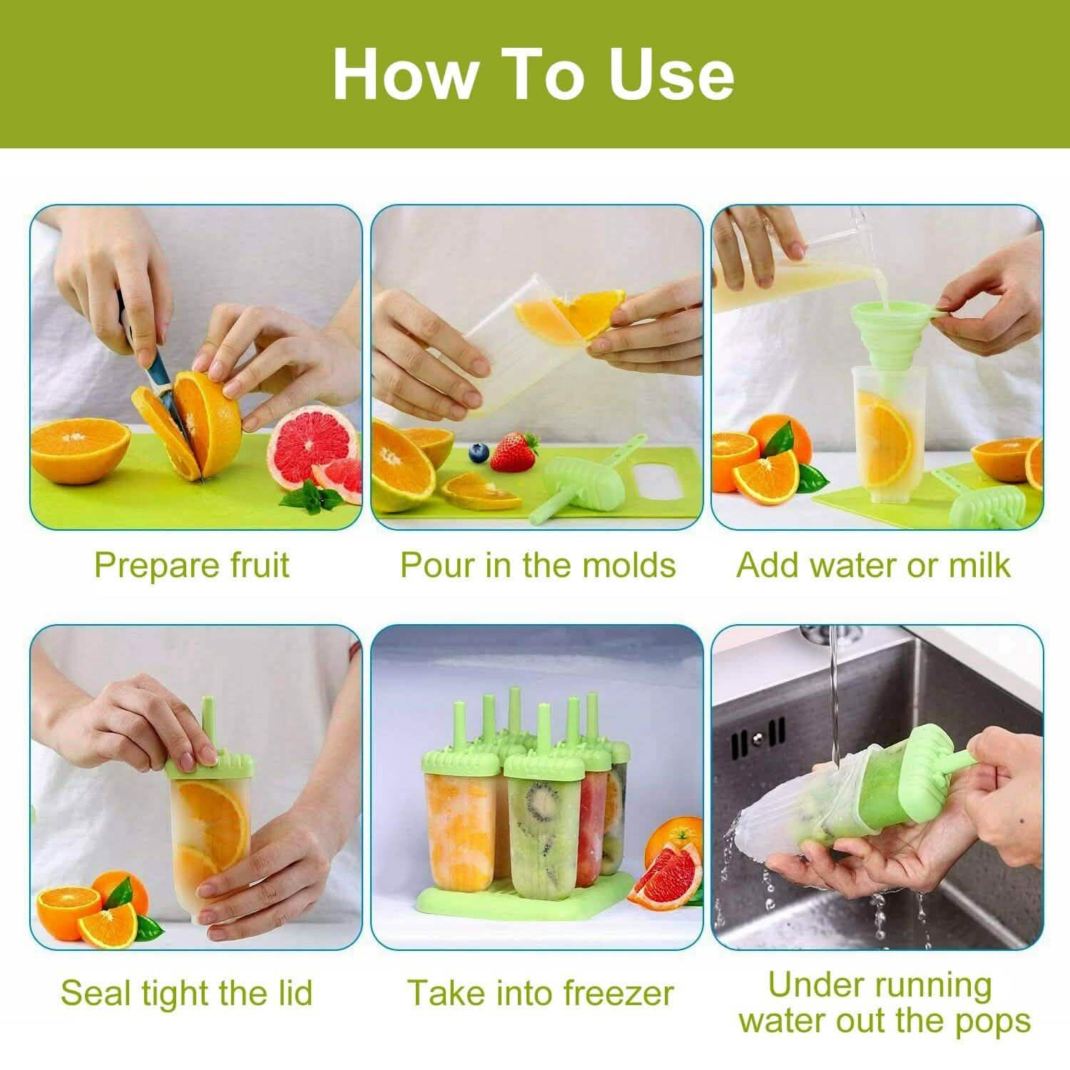 6-Piece: Popsicle Molds Reusable Ice Cream DIY Ice Pop Maker Kitchen Tools & Gadgets - Tophatter Daily Deals