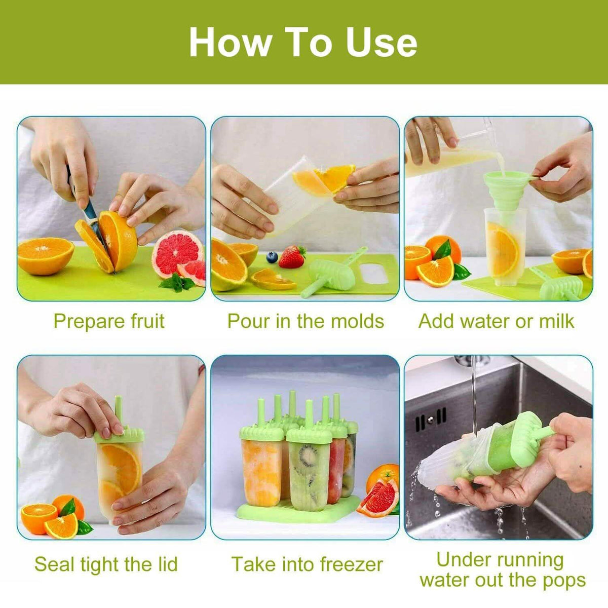 6-Piece: Popsicle Molds Reusable Ice Cream DIY Ice Pop Maker Kitchen Tools & Gadgets - Tophatter Daily Deals