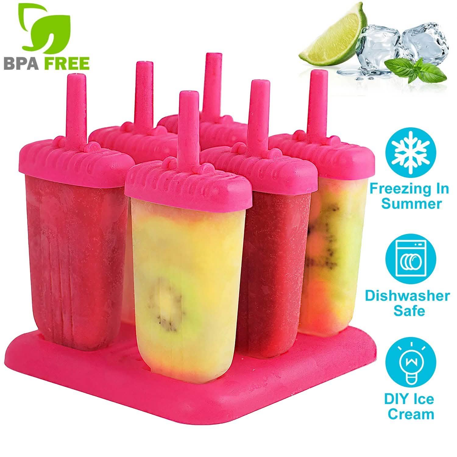 6-Piece: Popsicle Molds Reusable Ice Cream DIY Ice Pop Maker Kitchen Tools & Gadgets - Tophatter Daily Deals