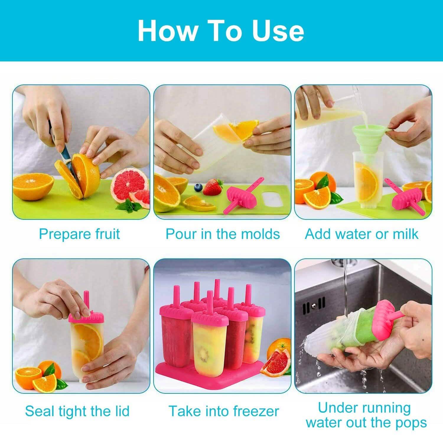 6-Piece: Popsicle Molds Reusable Ice Cream DIY Ice Pop Maker Kitchen Tools & Gadgets - Tophatter Daily Deals