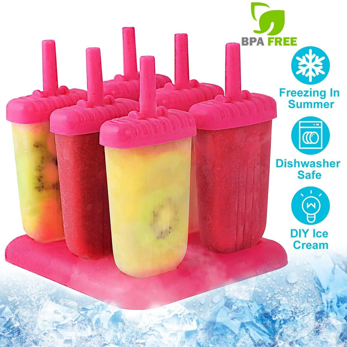 6-Piece: Popsicle Molds Reusable Ice Cream DIY Ice Pop Maker Kitchen Tools & Gadgets - Tophatter Daily Deals