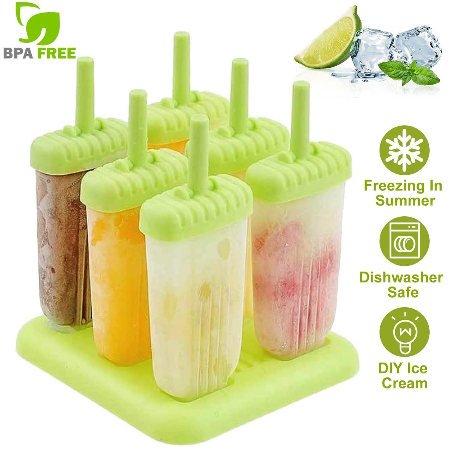 6-Piece: Popsicle Molds Reusable Ice Cream DIY Ice Pop Maker Kitchen Tools & Gadgets - Tophatter Daily Deals