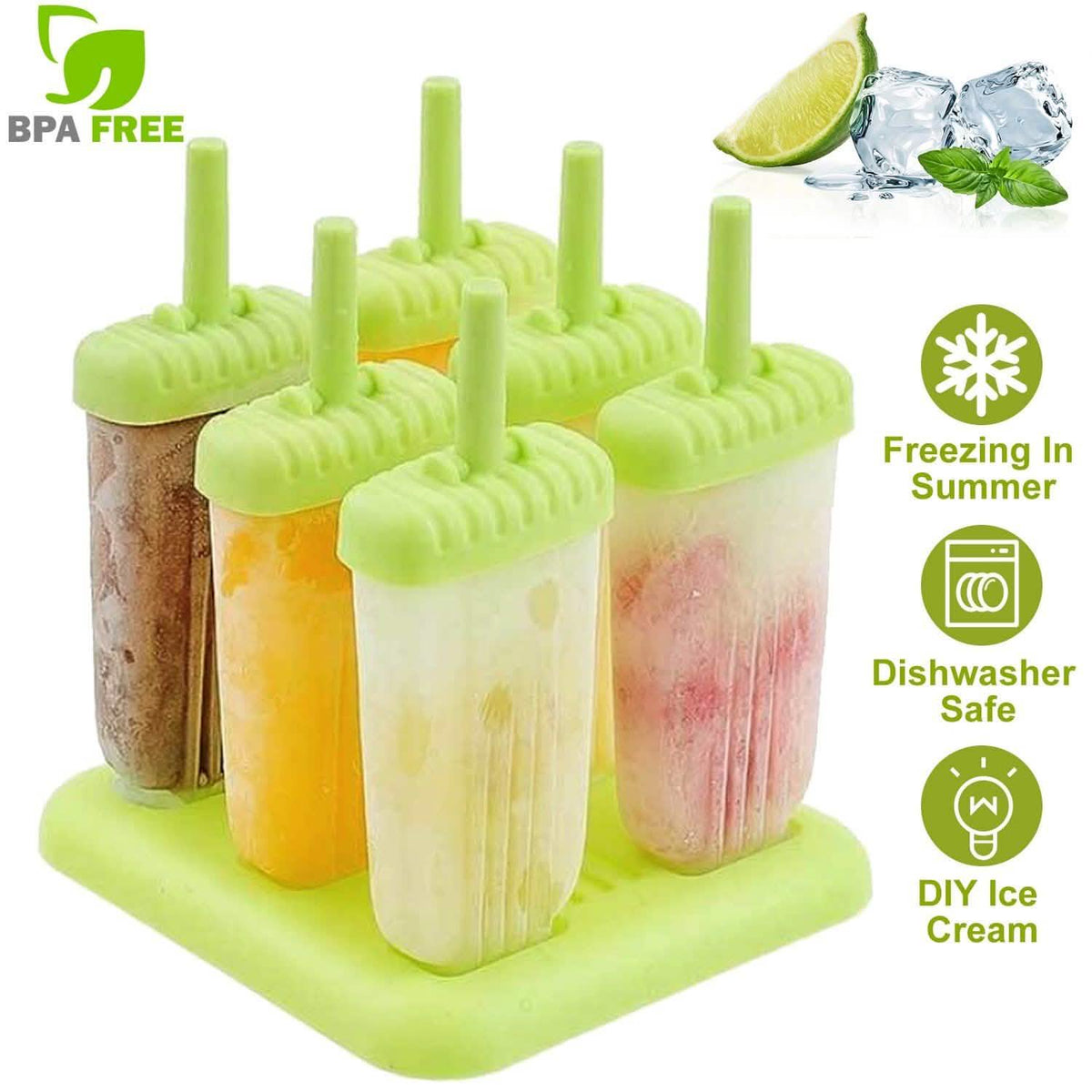6-Piece: Popsicle Molds Reusable Ice Cream DIY Ice Pop Maker Kitchen Tools & Gadgets - Tophatter Daily Deals