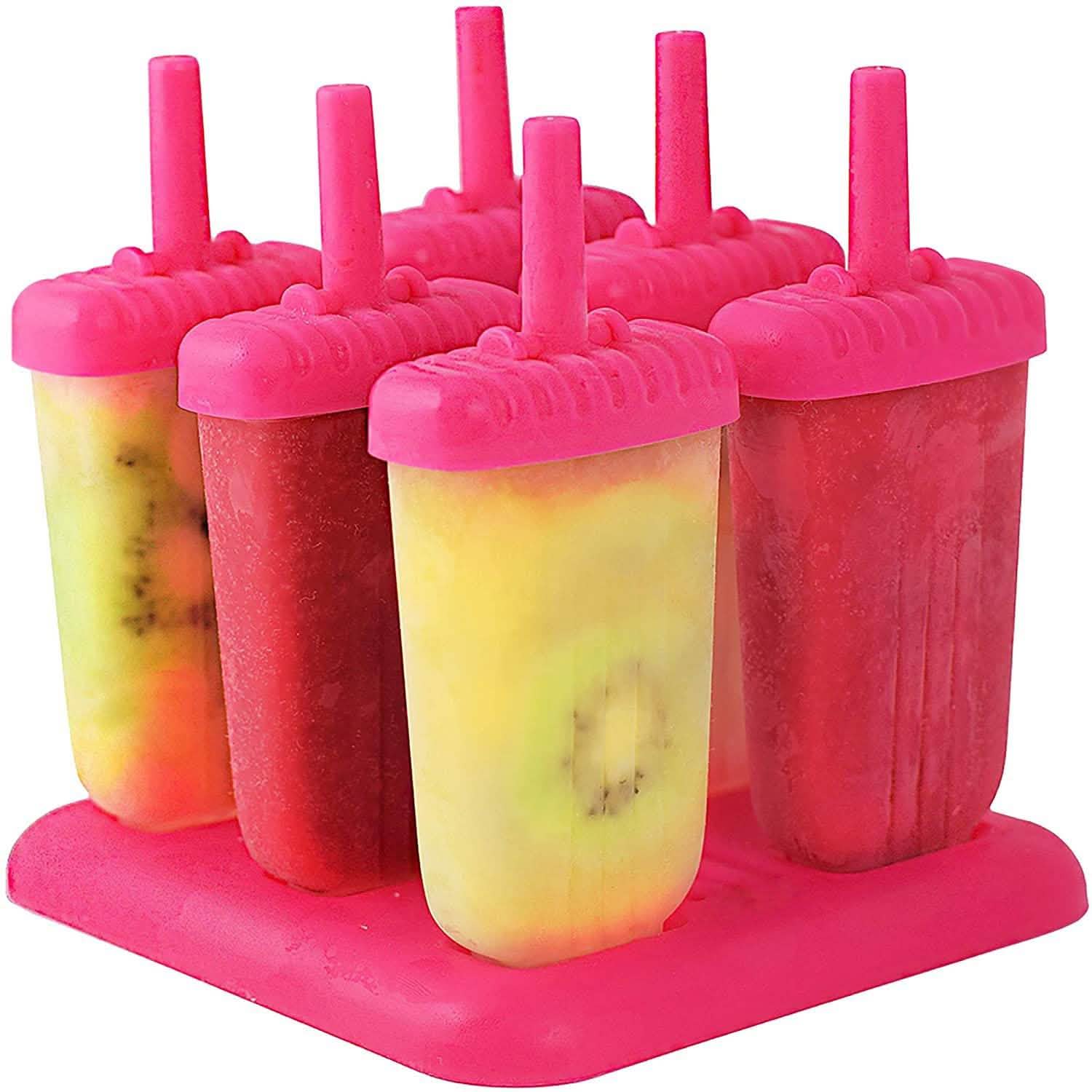 6-Piece: Popsicle Molds Reusable Ice Cream DIY Ice Pop Maker Hot Pink Kitchen Tools & Gadgets - Tophatter Daily Deals